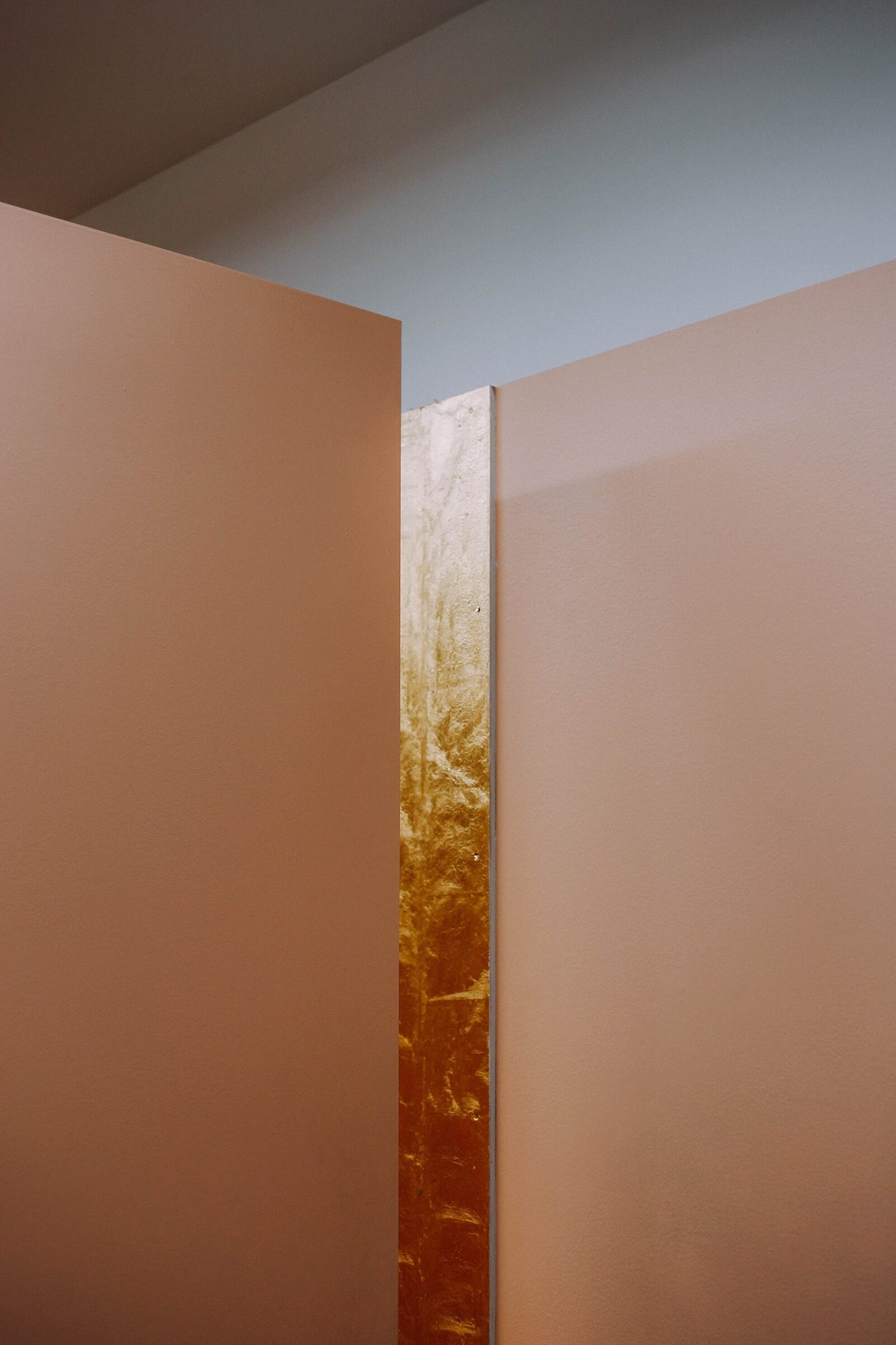 coral and gold panels